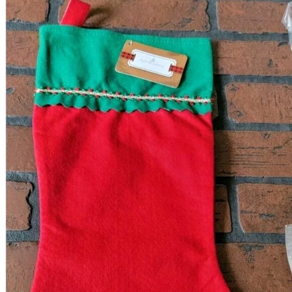 Set of 4 ~ 19" Long Christmas Stocking Red Felt with Green Felt Trim - Picture 2 of 4